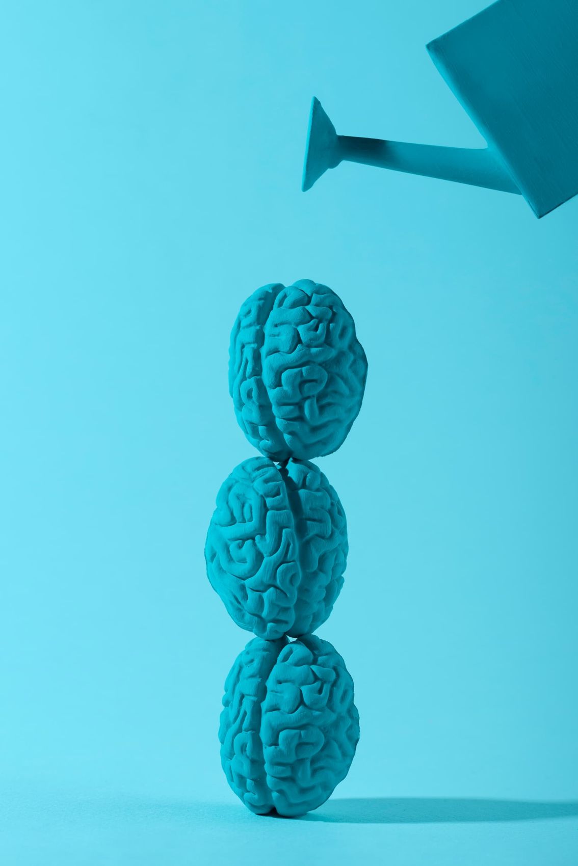 Cerebros apilados regados por una regadera: la mente se cultiva
